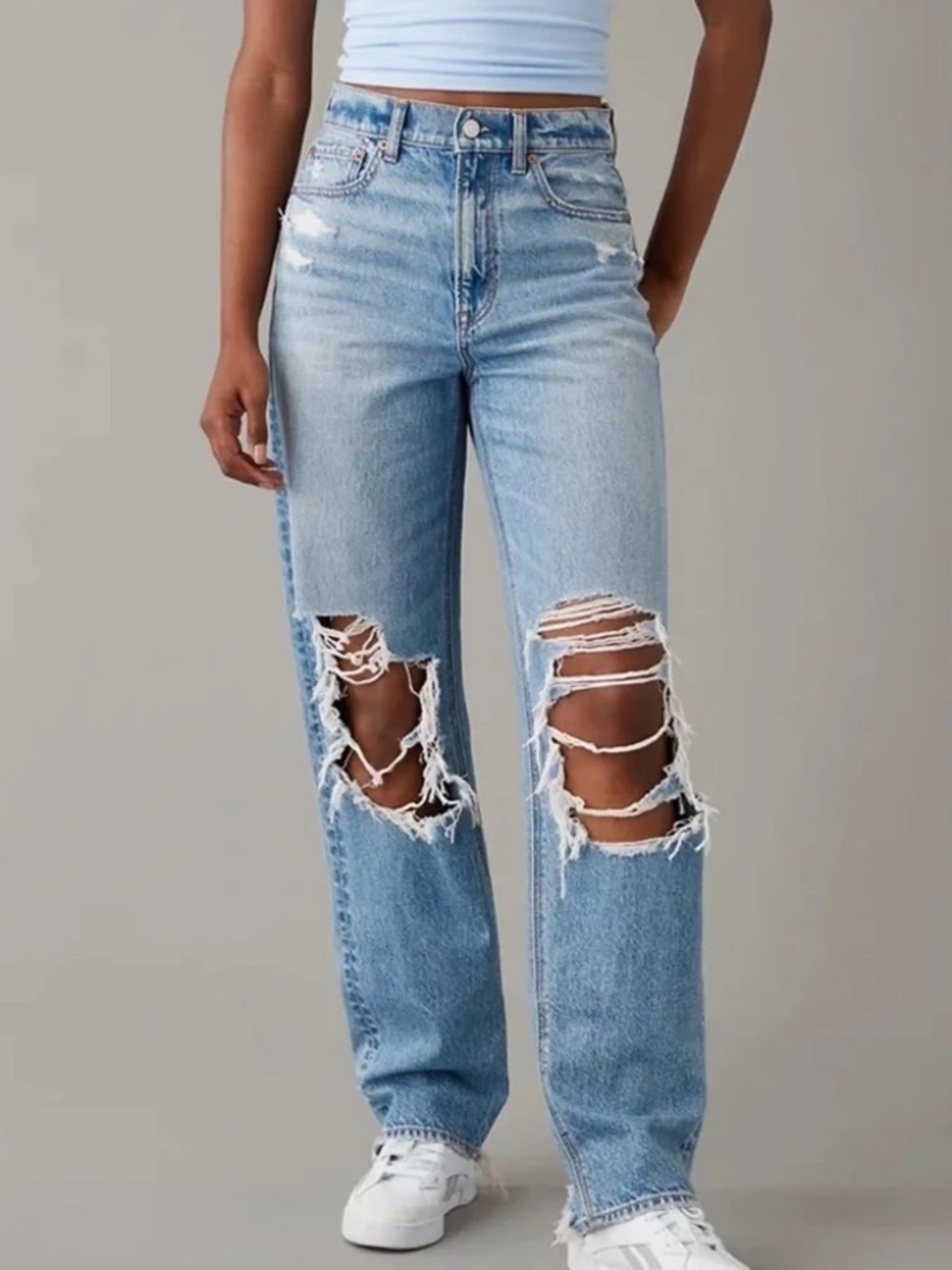 AE Strigid Ripped Highest Waist Baggy Straight Jean